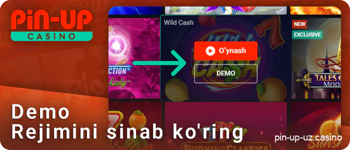 Uyani oching va sinab ko'ring, PIN Up veb-saytida demo rejimida.